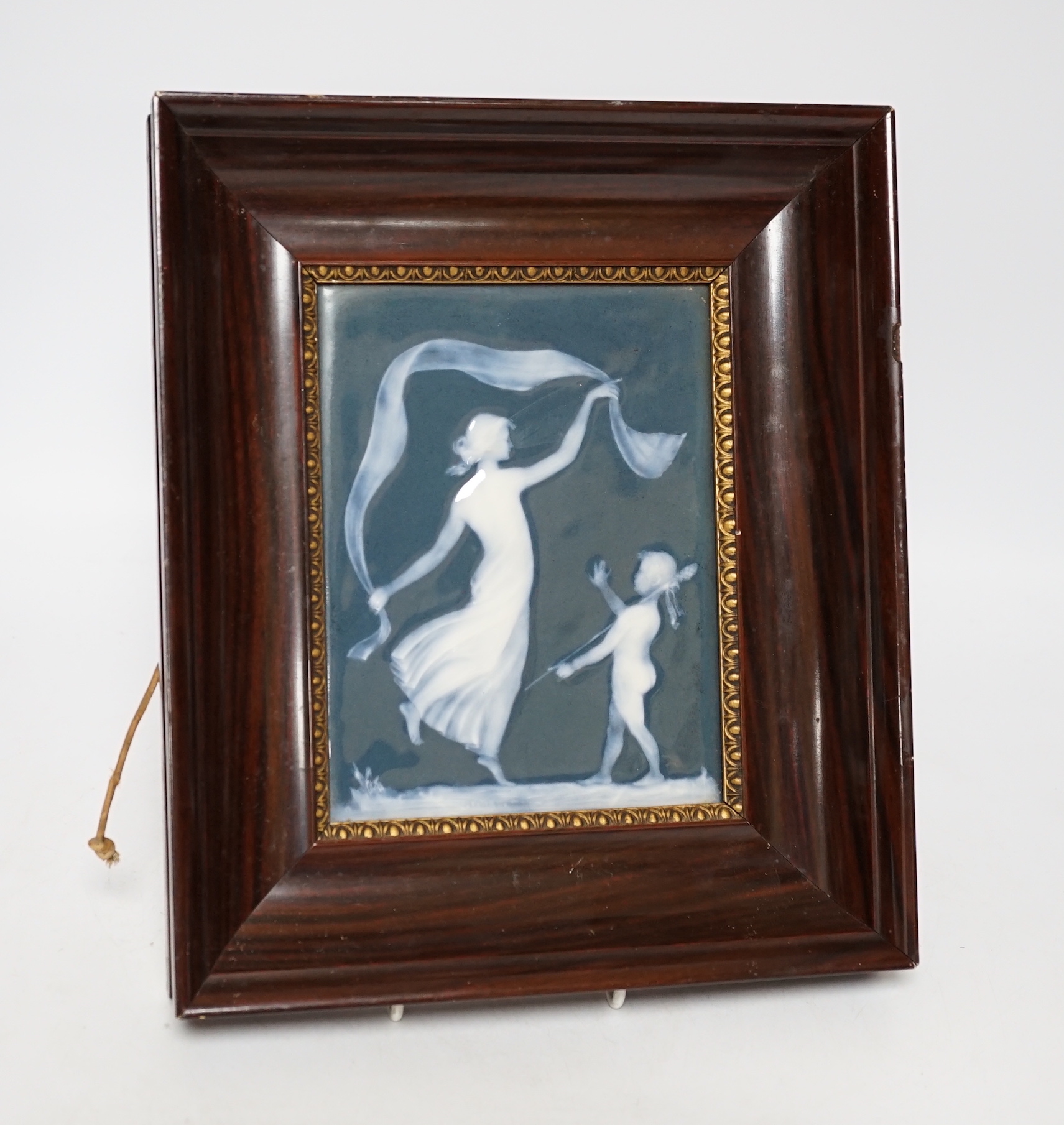 A framed Limoges pate sur pate plaque, 29 x 25cm overall